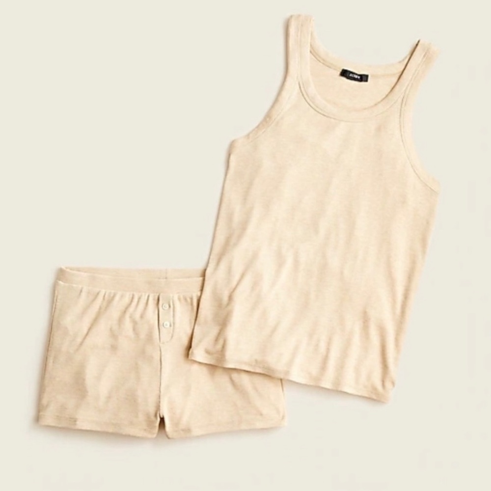 J. Crew Cream Ribbed Eco Dreamiest Pajama Tank and Shorts Re-Imagined Set XXL